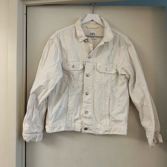 Zara White Denim Distressed Jacket - Picture 4 of 6